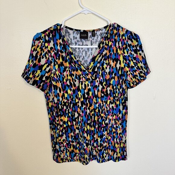 Rafaella Studio Womens Blouse Multicolor Abstract Short Sleeve V Neck Top Small - Picture 6 of 6